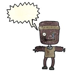 cartoon robot with speech bubble N68