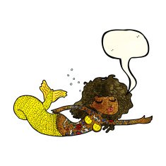 cartoon mermaid covered in tattoos with speech bubble N3