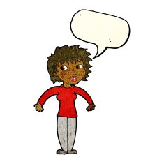 cartoon woman shrugging shoulders with speech bubble N195