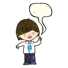 cartoon school boy answering question with speech bubble N20