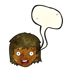 cartoon happy female face with speech bubble N74