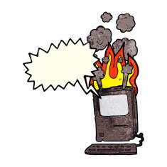 cartoon old computer with speech bubble N8