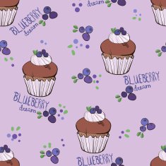 Seamless pattern with blueberry muffin