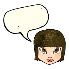 cartoon female face with speech bubble N58
