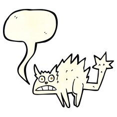 cartoon frightened cat with speech bubble N10