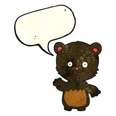 cartoon little black bear waving with speech bubble N2