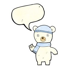cartoon waving polar bear with speech bubble N22