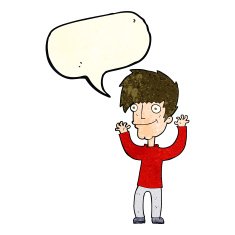 cartoon man waving arms with speech bubble N4