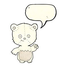 cartoon little polar bear waving with speech bubble N2