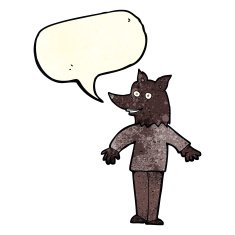 cartoon happy werewolf with speech bubble N2
