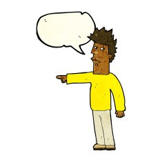 cartoon man pointing with speech bubble N75