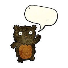 cartoon waving black bear cub with speech bubble N18