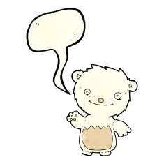 cartoon waving polar bear cub with speech bubble N16
