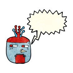 cartoon gold robot head with speech bubble N3