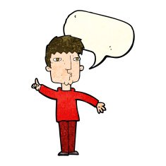 cartoon man raising point with speech bubble N2