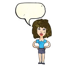 cartoon tough woman with speech bubble N4