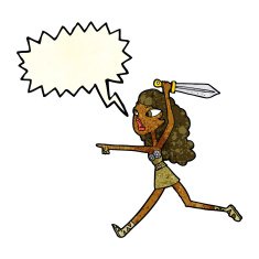 cartoon girl with sword speech bubble N2