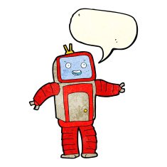 cartoon robot with speech bubble N70