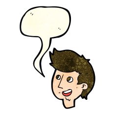 cartoon happy boy face with speech bubble N18