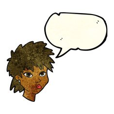 cartoon curious girl with speech bubble N3