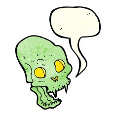 cartoon spooky vampire skull with speech bubble N4
