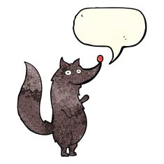 cartoon waving wolf with speech bubble N4