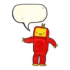 cartoon robot with speech bubble N71