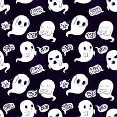 Ghost vector seamless pattern on dark violet background