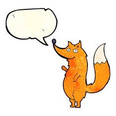 cartoon waving fox with speech bubble N6