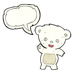 cartoon waving polar bear with speech bubble N23
