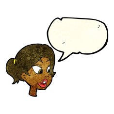 cartoon friendly woman with speech bubble N27