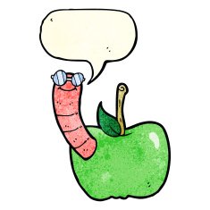 cartoon apple with worm speech bubble N13