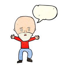 cartoon panicking old man with speech bubble N3