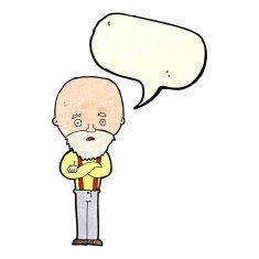 cartoon worried old man with speech bubble N8