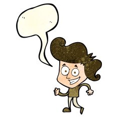 cartoon grinning man with speech bubble N32