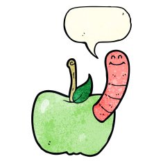 cartoon apple with worm speech bubble N17