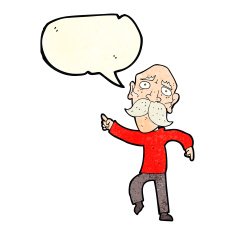 cartoon sad old man pointing with speech bubble N4