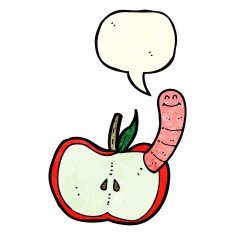 cartoon apple with worm speech bubble N19