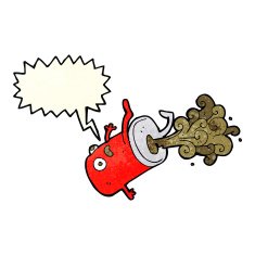 cartoon old drinks can with speech bubble N2