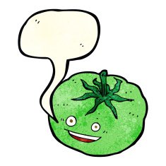 cartoon green tomato with speech bubble N2