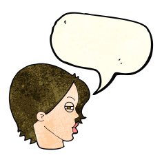 cartoon female face with narrowed eyes speech bubble N3