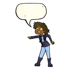 cartoon woman pointing with speech bubble N85