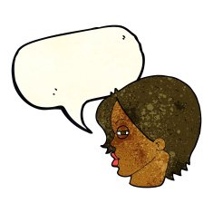 cartoon female face with narrowed eyes speech bubble N4