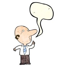 cartoon bald man asking question with speech bubble N4