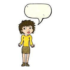 cartoon woman shrugging shoulders with speech bubble N196