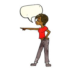 cartoon hip woman pointing with speech bubble N4