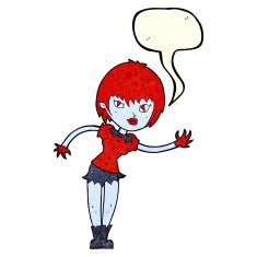 cartoon vampire girl welcoming with speech bubble N3