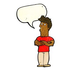 cartoon man with folded arms speech bubble N12
