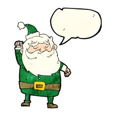 cartoon santa claus punching air with speech bubble N7