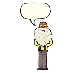 cartoon bearded old man with speech bubble N16